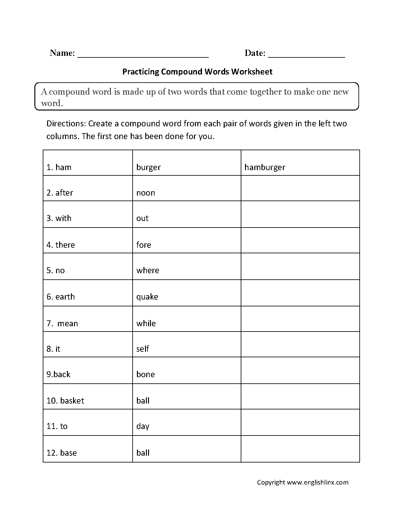 Compound Words Worksheets