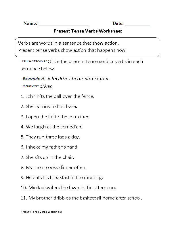 Verbs Worksheets Verb Tenses Worksheets