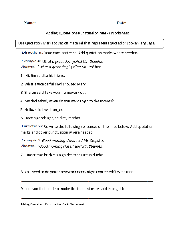 Punctuation Worksheets