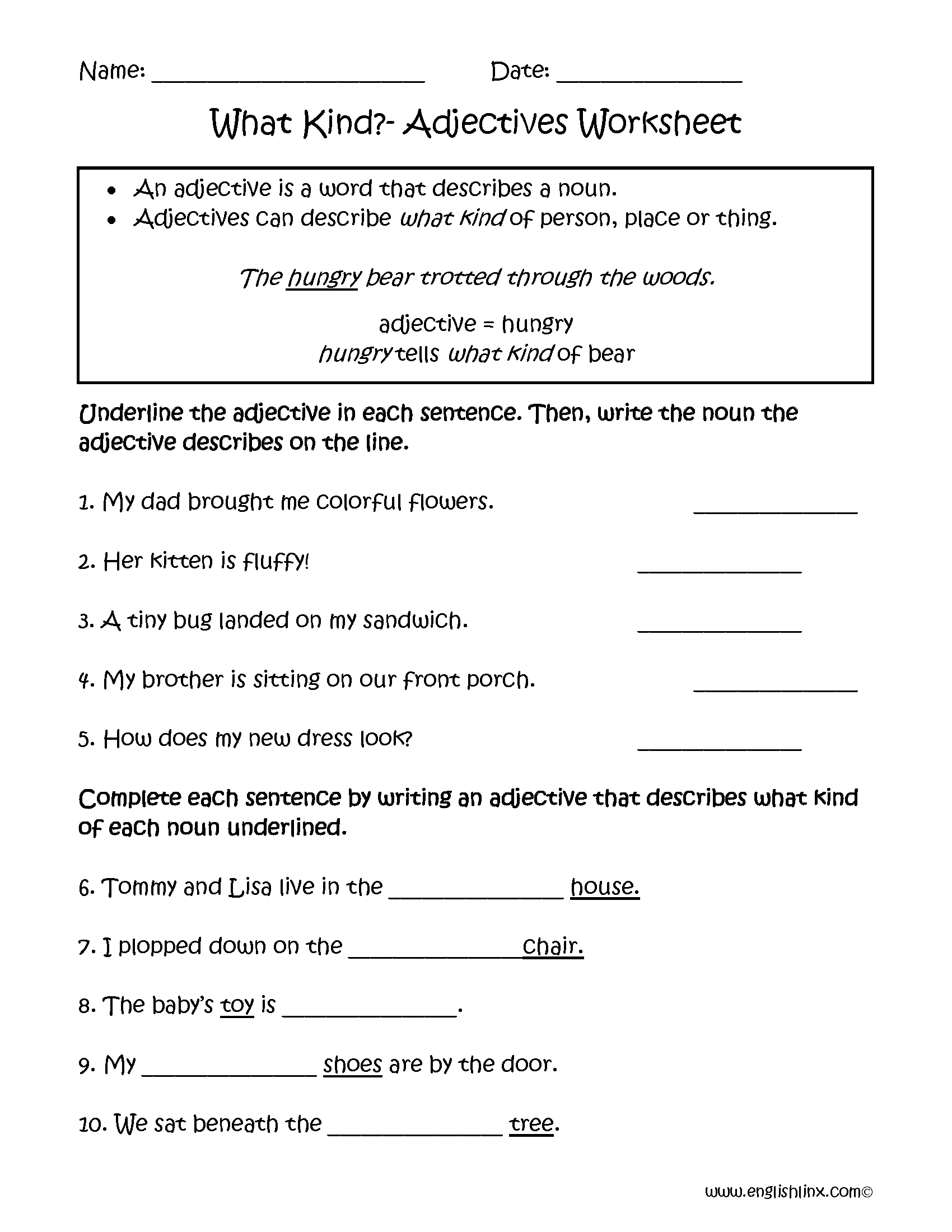 Regular Adjectives Worksheets What Kind Adjectives