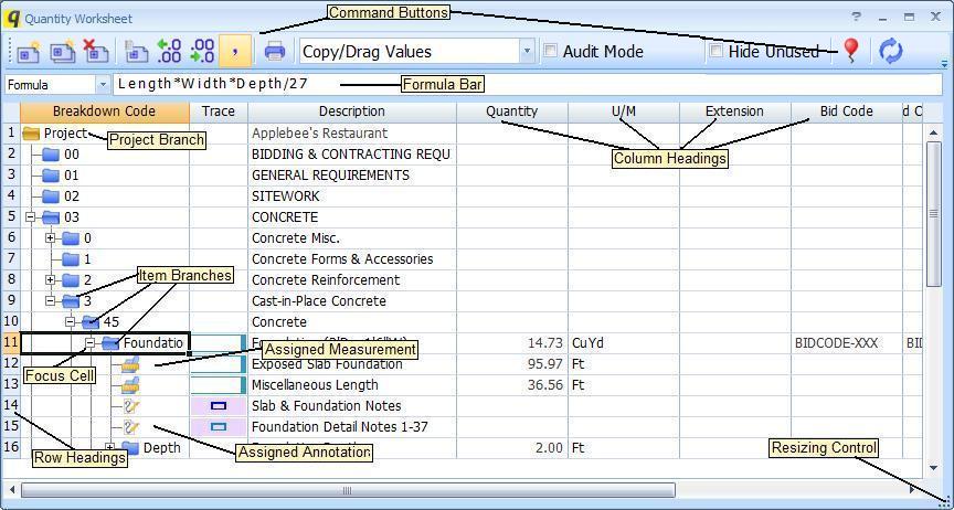 Dimension Quantity Worksheet Window