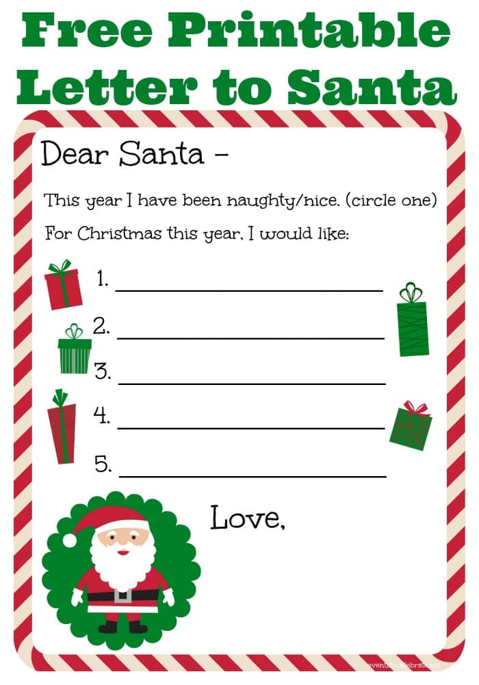 Letter To Santa Free Printable events to CELEBRATE!