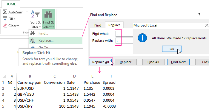 4 methods to change comma to decimal point in Excel