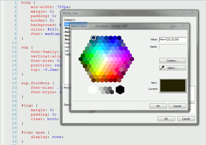 Do you know any CSS editor with a color picker like this? CSS Creator