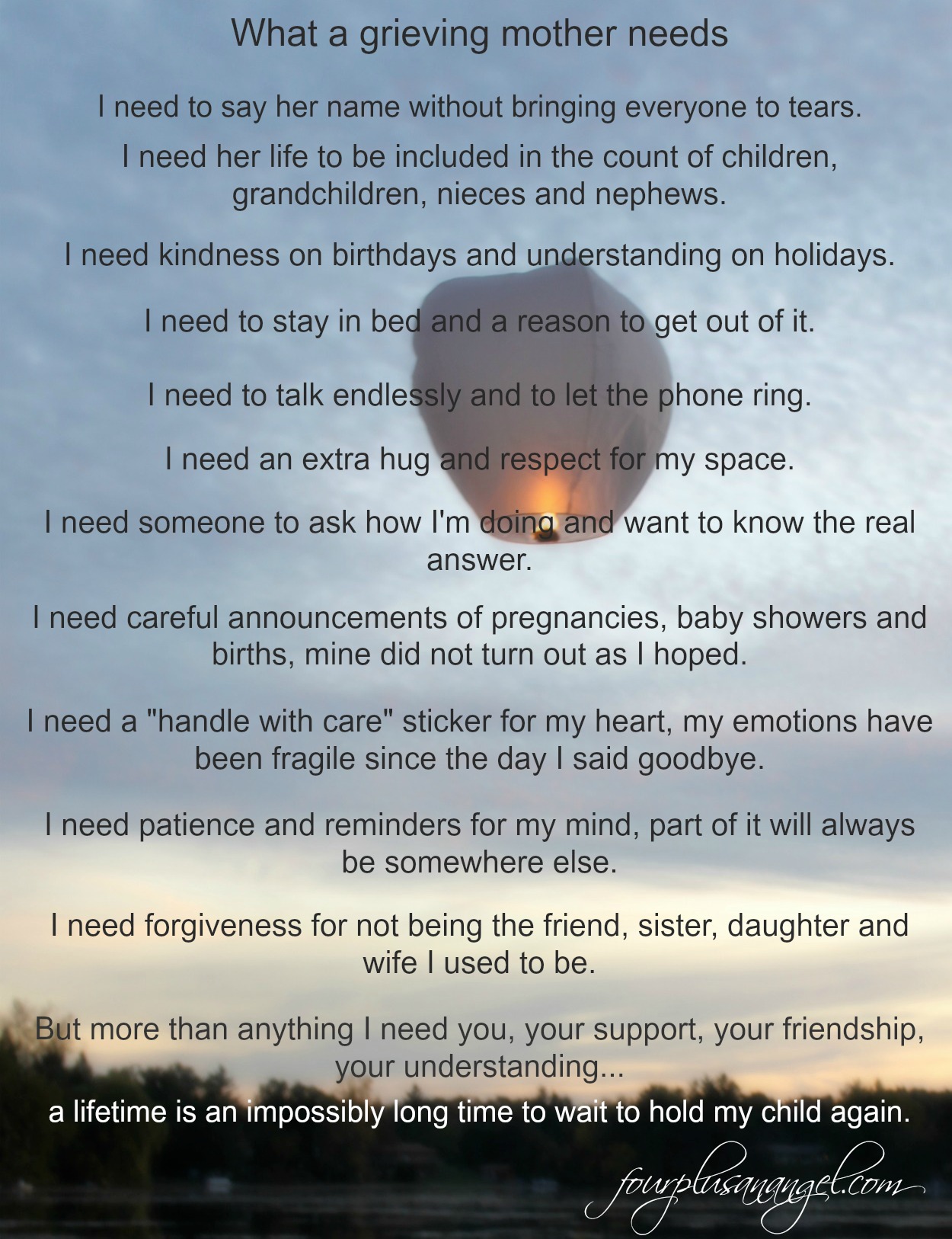 What I need as a grieving mother Four Plus an Angel by