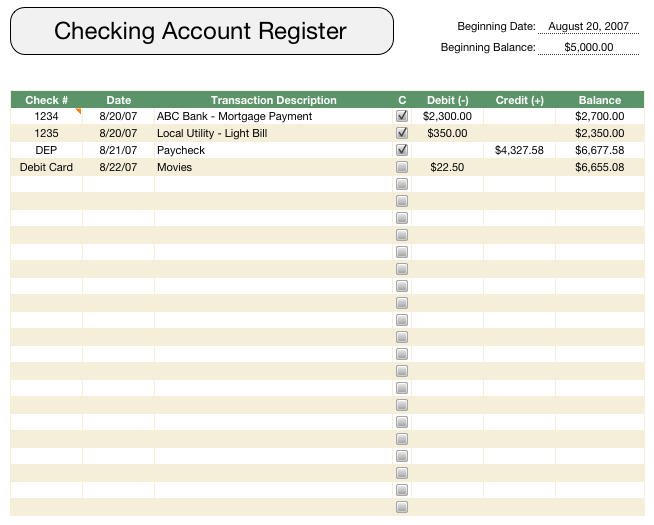 Checkbook Register Template Free iWork Templates