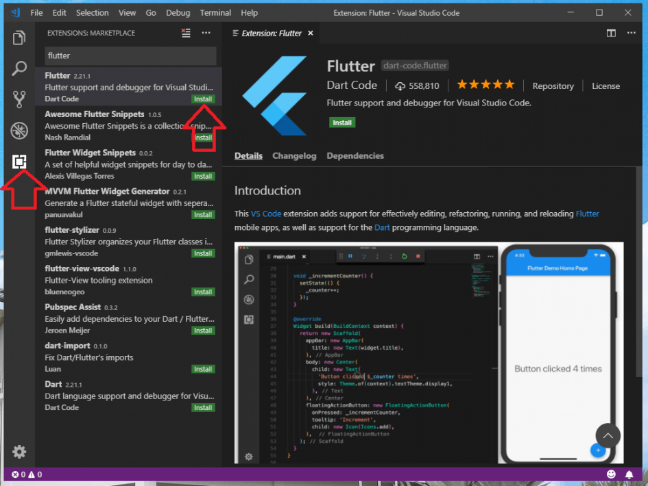 Flutter pasang dalam PC untuk pembangunan mobile apps