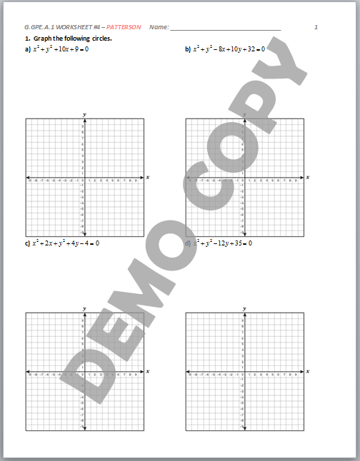 High School Geometry Common Core G.GPE.A.1 Derive