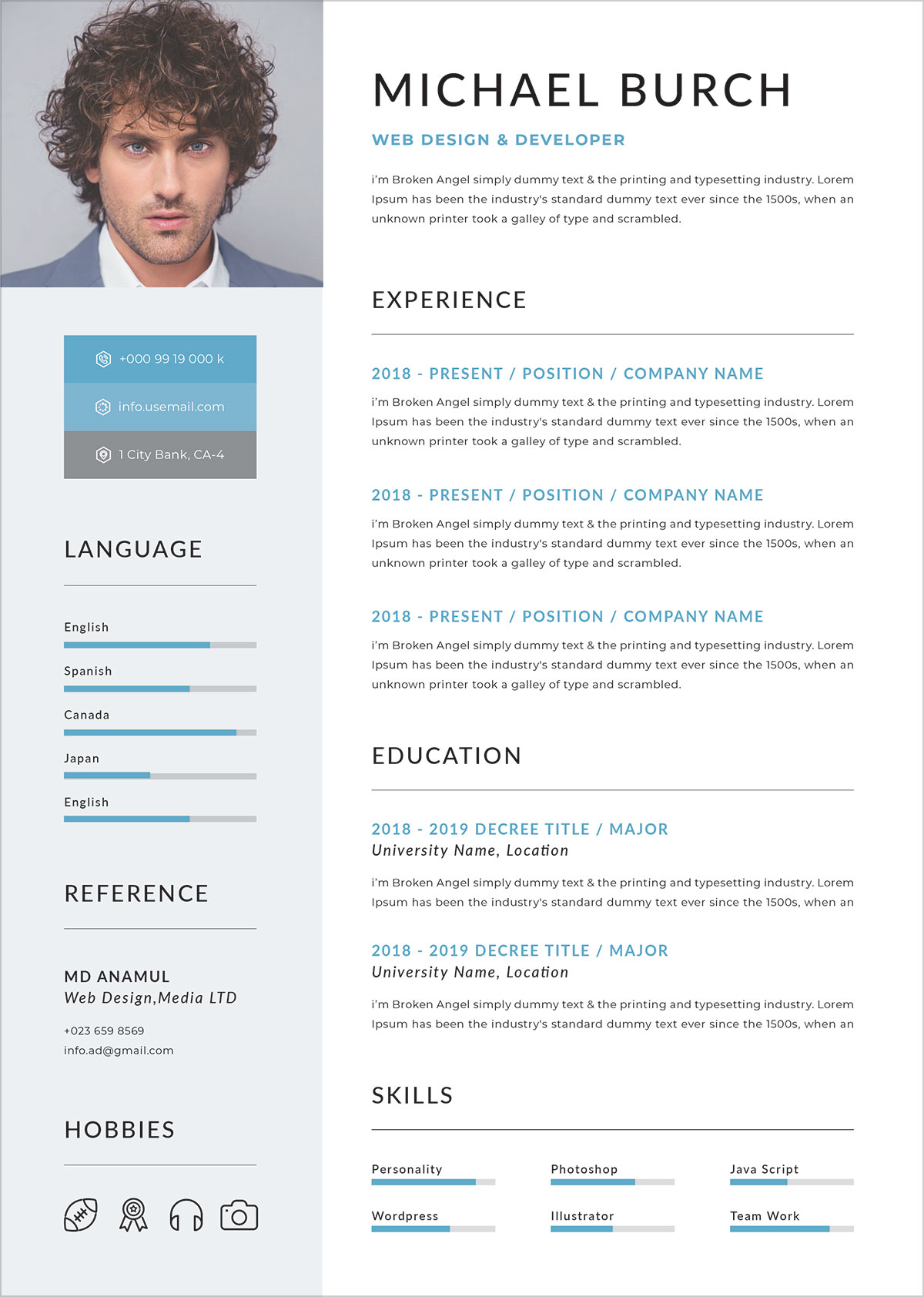 Free Professional Resume Template In DOC, PSD & Ai Format