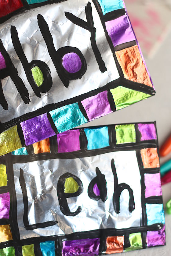Name Art with Sharpies and Tin Foil Happy Hooligans