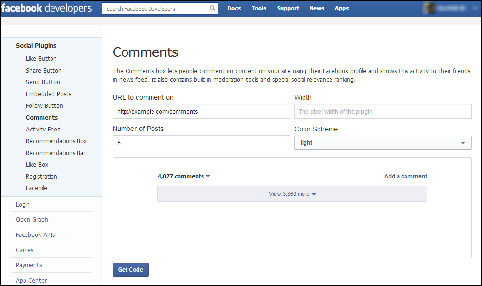 How can I add a Facebook Comments button on my Landing Page
