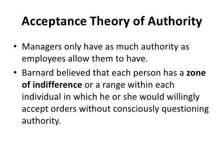 What is acceptance theory of authority Human Resource