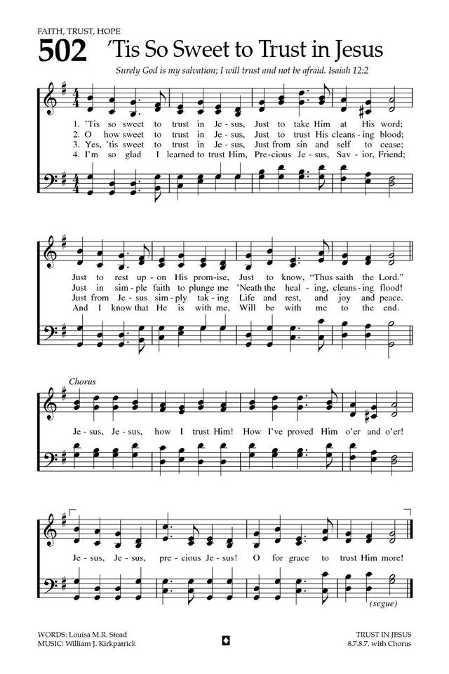 Baptist Hymnal 2008 502. 'Tis so sweet to trust in Jesus