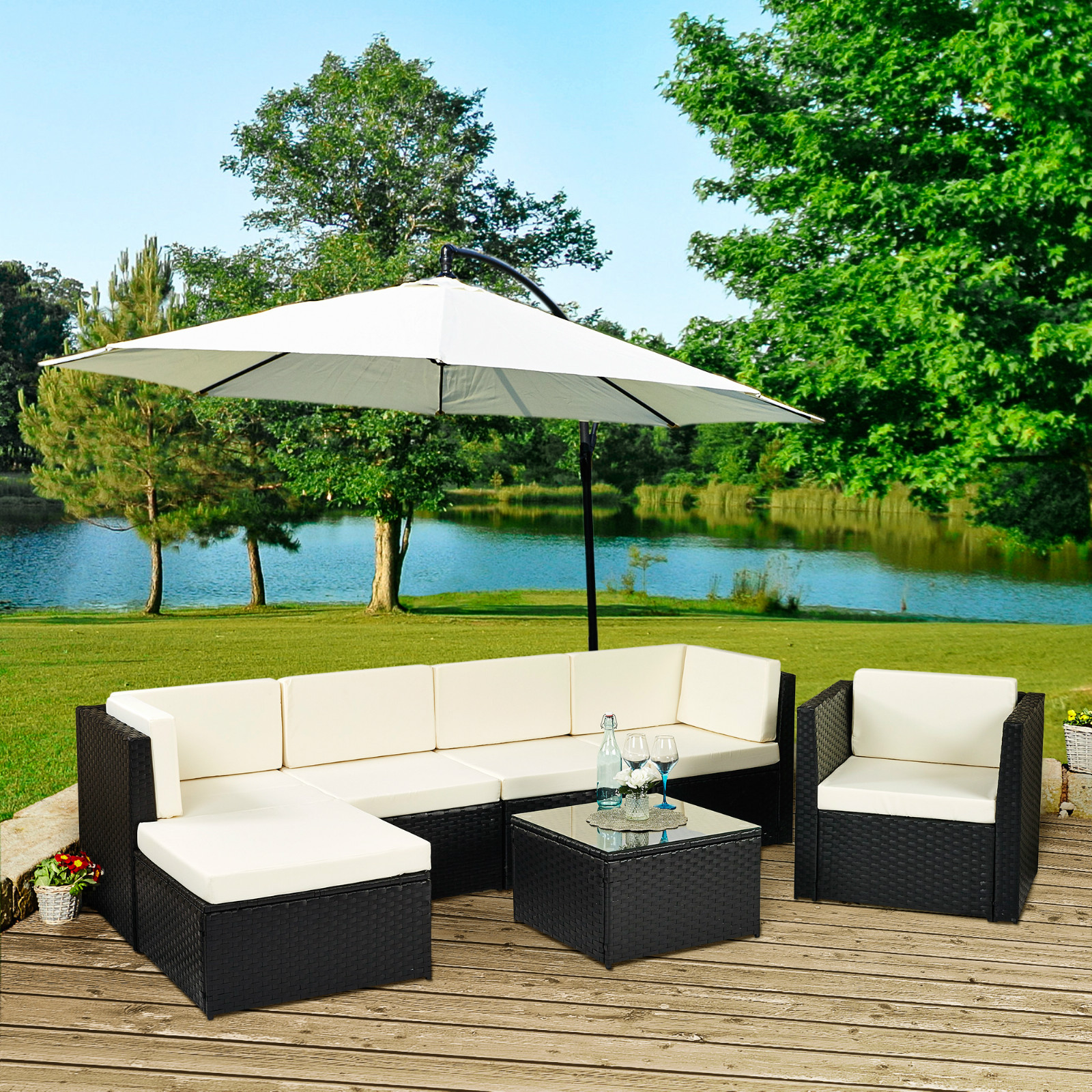 ALUMINIUM FRAME Rattan Weave Corner Sofa Set Garden
