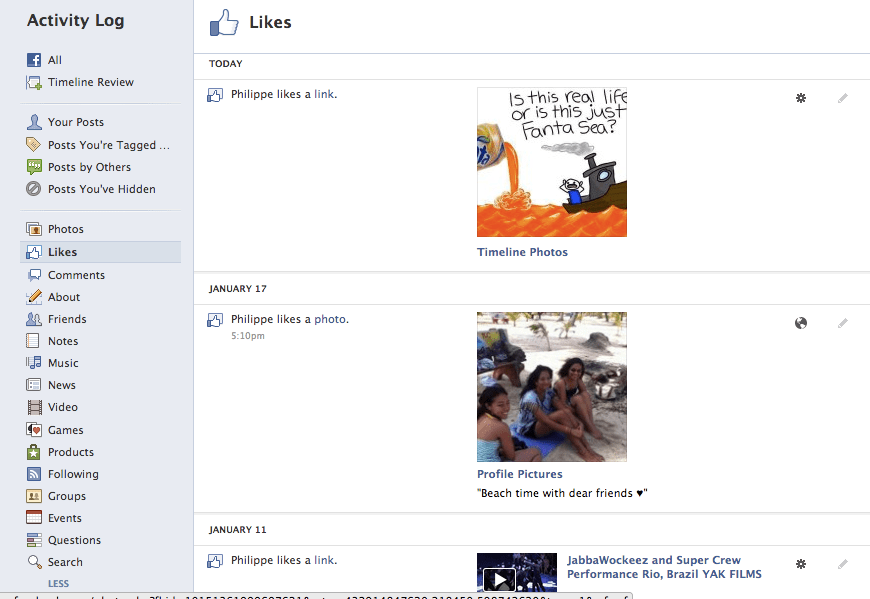 How do I see all of my Facebook "Likes" and, if necessary, remove them
