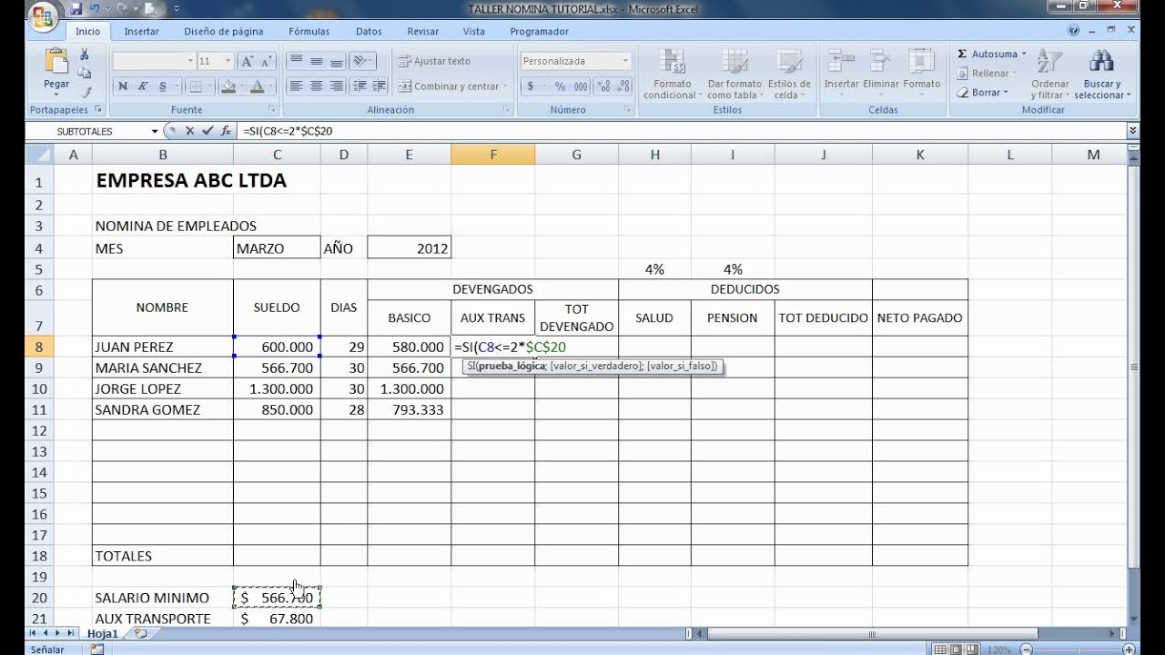 Tutorial Excel Nomina 2012 YouTube