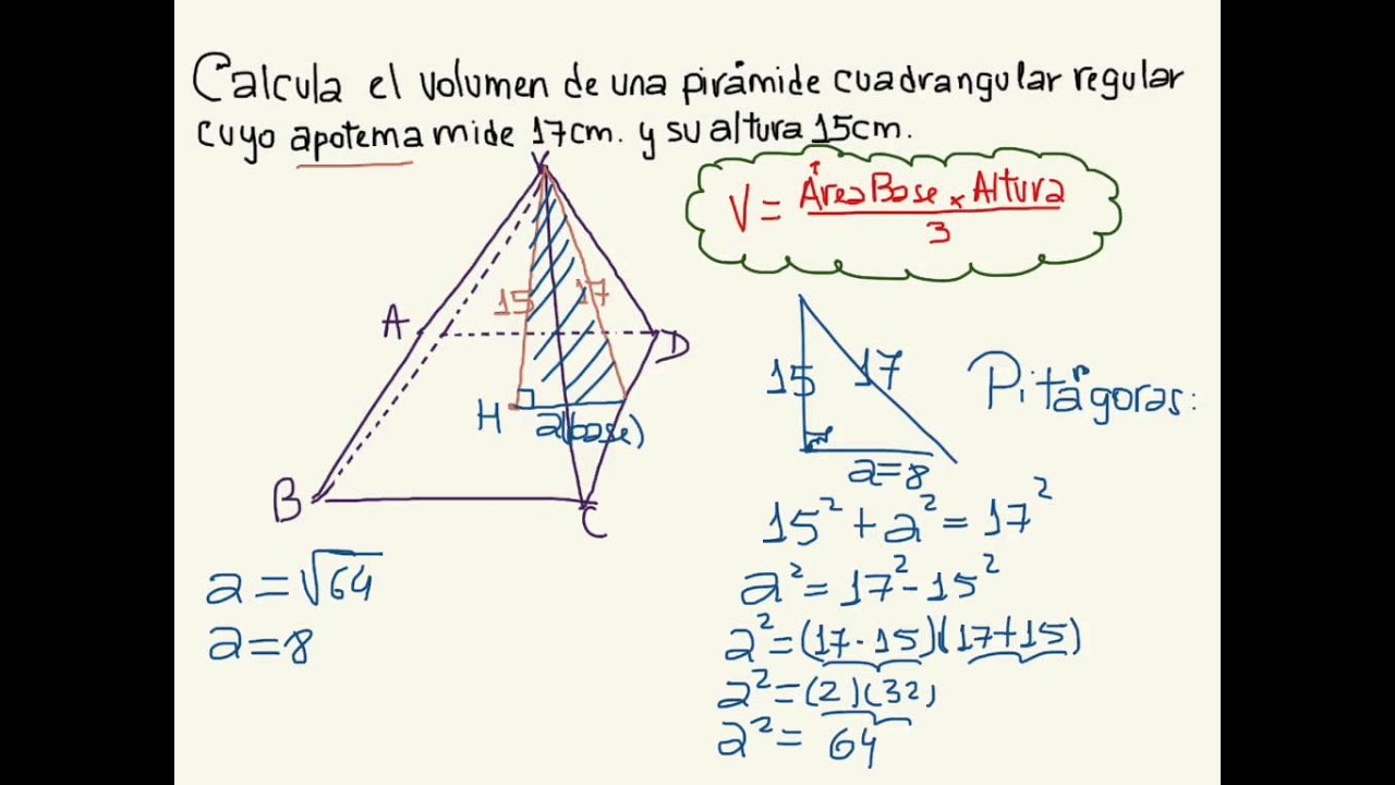 Pirámide, volumen a partir de apotema y altura YouTube