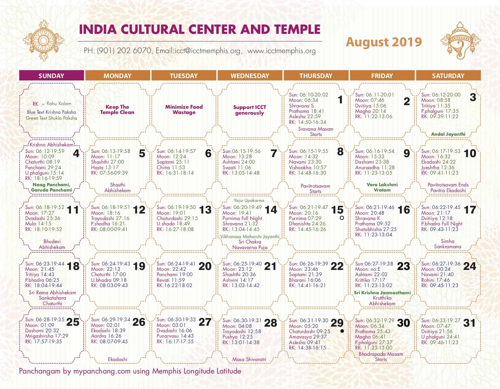 Sv Temple Calendar - Printable Calendars AT A GLANCE