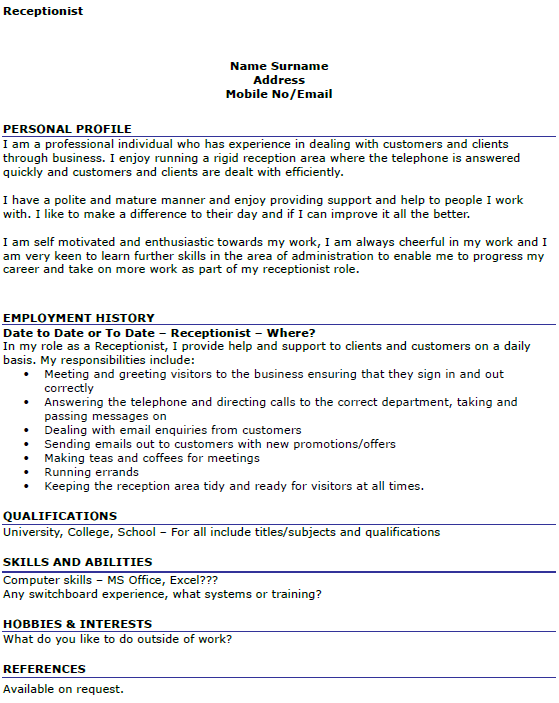 Receptionist Personal Statement Fish4jobs Fish4.co.uk
