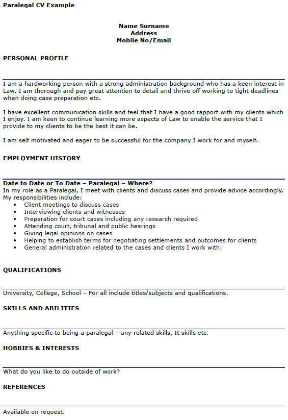 Paralegal CV Example