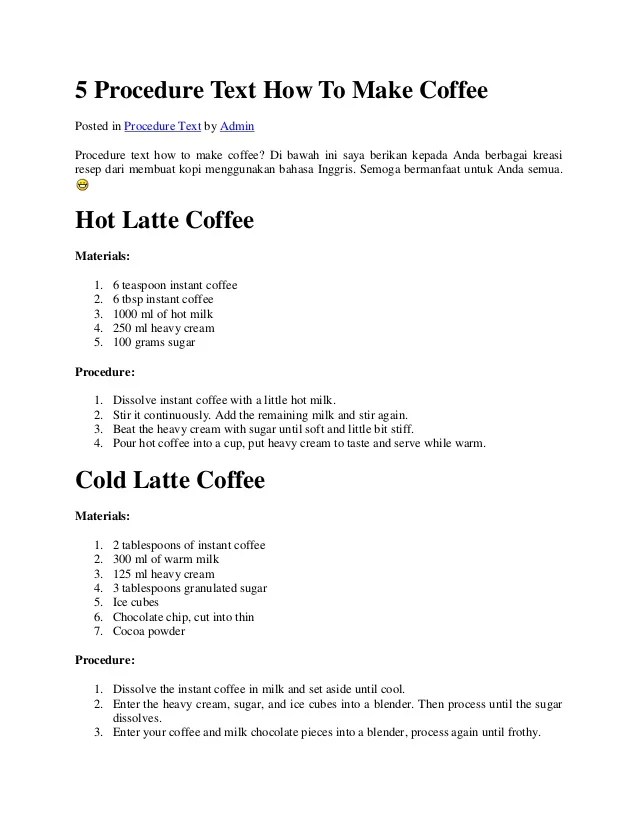 5 procedure text how to make coffee