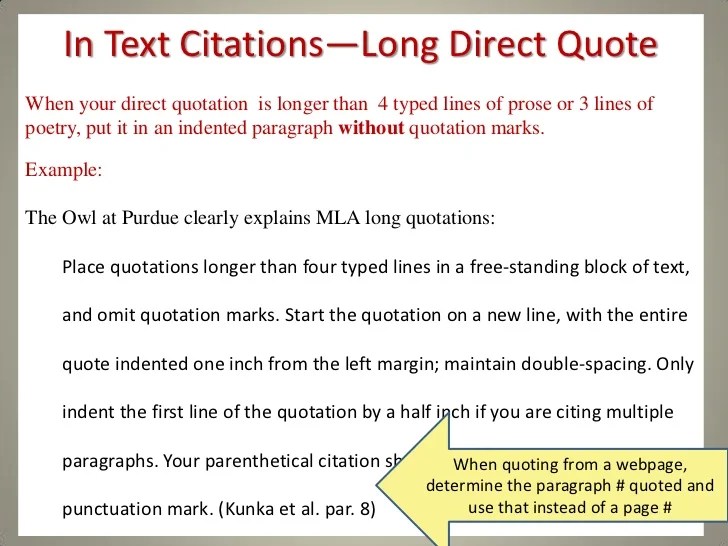 Mla Parenthetical Citation Block Quote to the