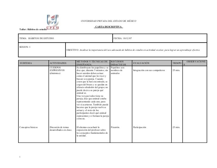 Carta Descriptiva