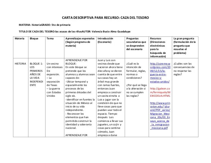 Carta descriptiva caza_tesoro
