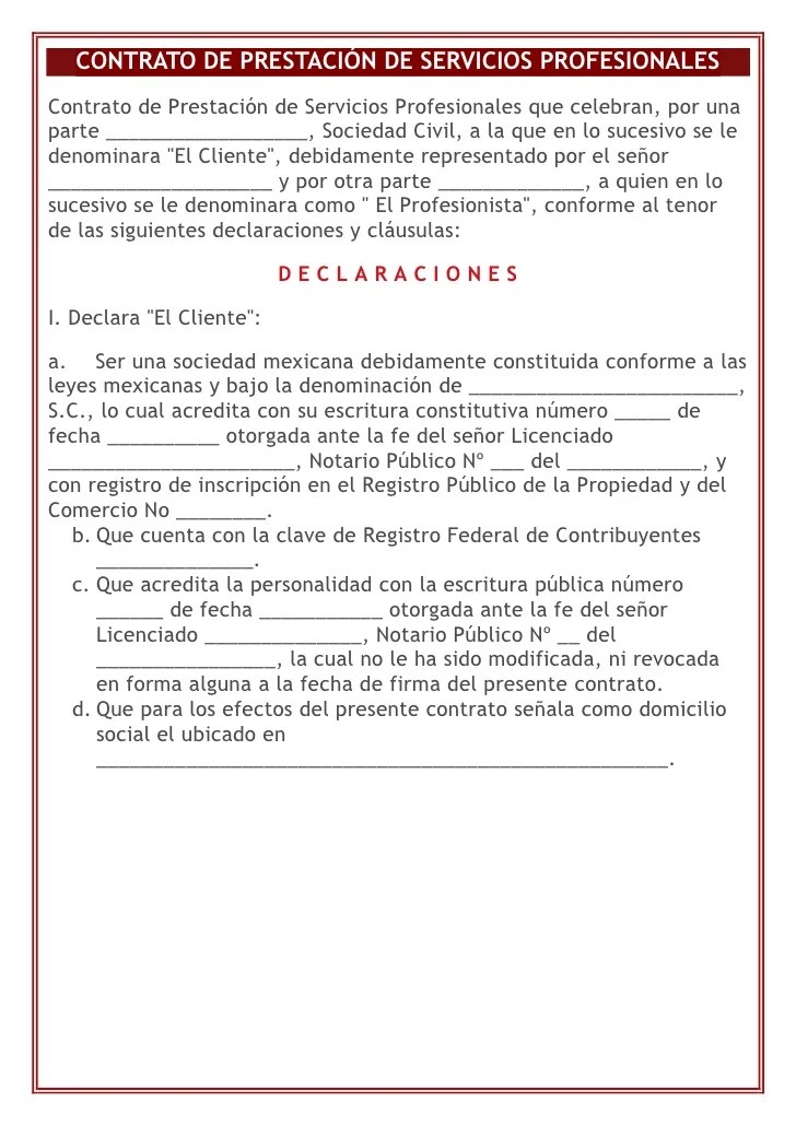 Contrato de prestación de servicios profesionales