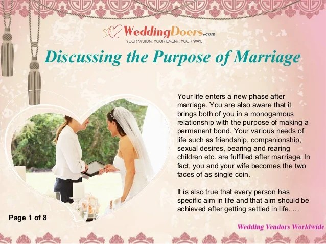 Discussing the purpose of marriage