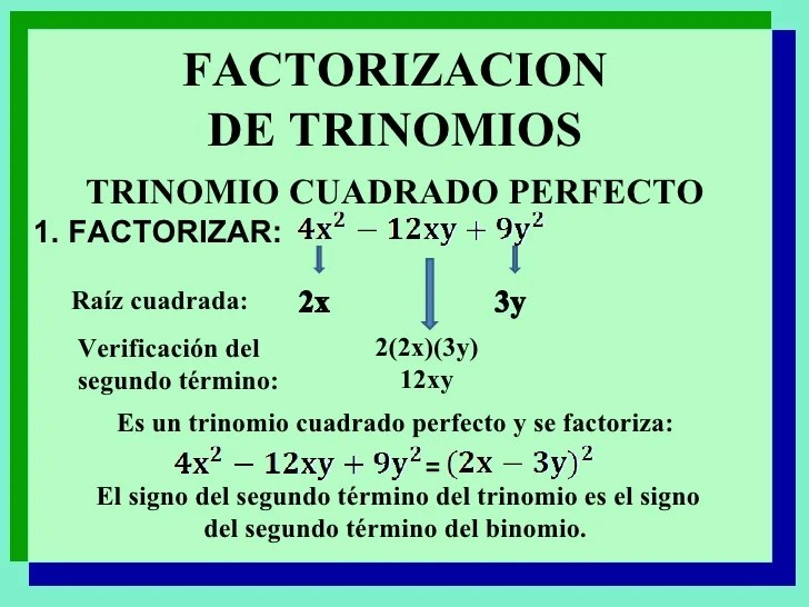 Factorizacion trinomio cuadrado perfecto ejemplos.
