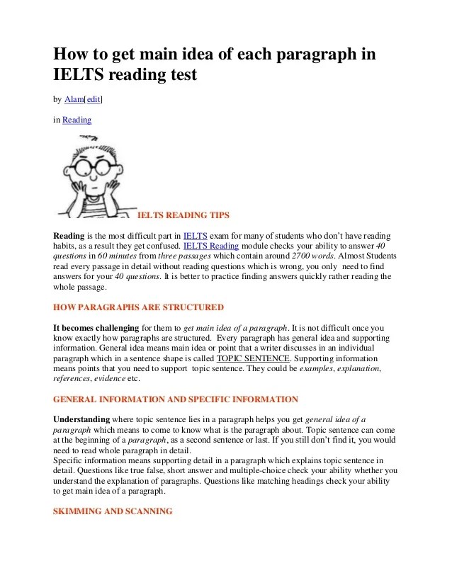 How to get main idea of each paragraph in ielts reading module