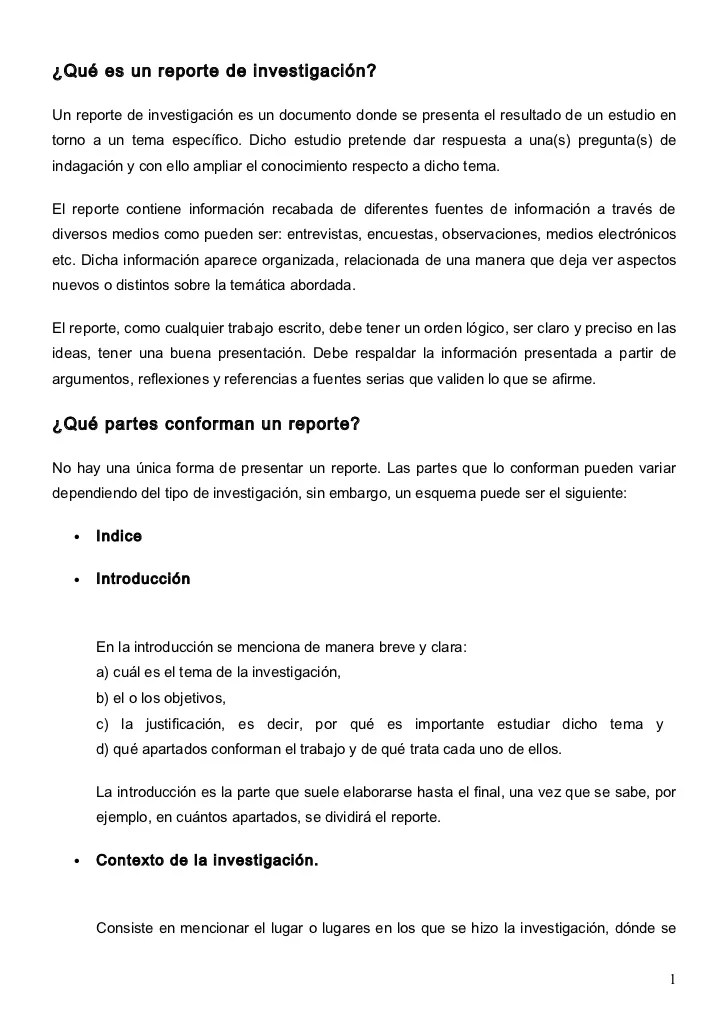 Qué Es Un Reporte De InvestigacióN