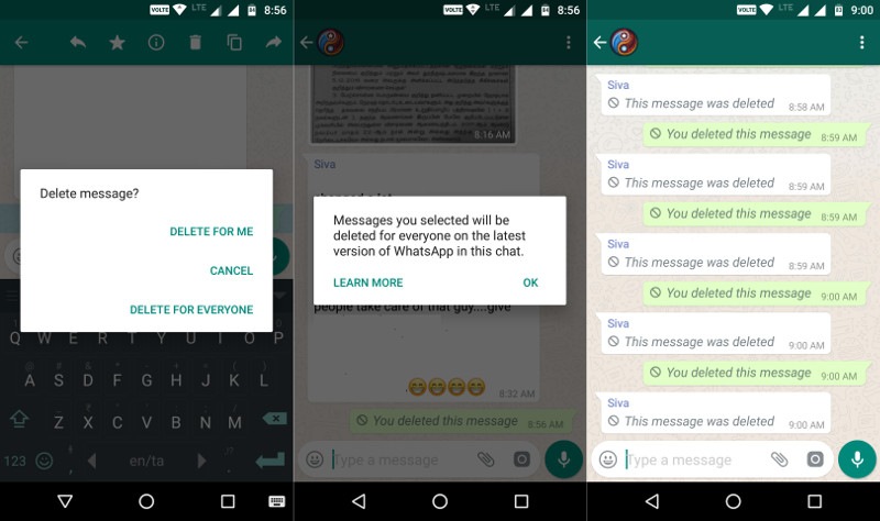WhatsApp allow to delete sent messages to anyone from chat