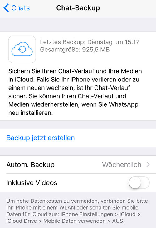 WhatsAppBackup prüfen Systemdienst vernichtet