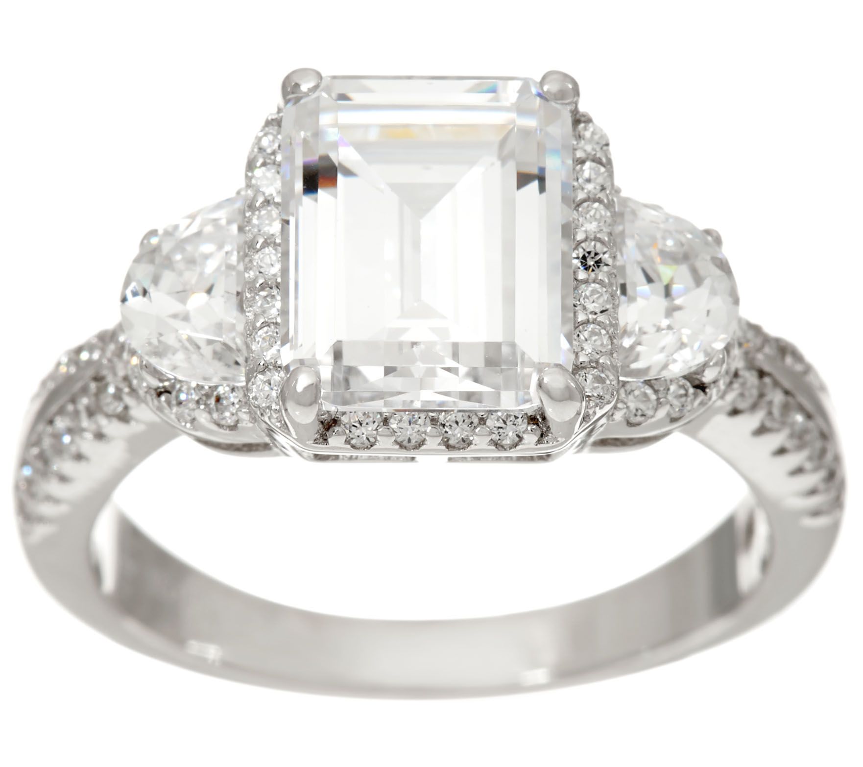 Diamonique Emerald Cut Bridal Ring, Sterling —
