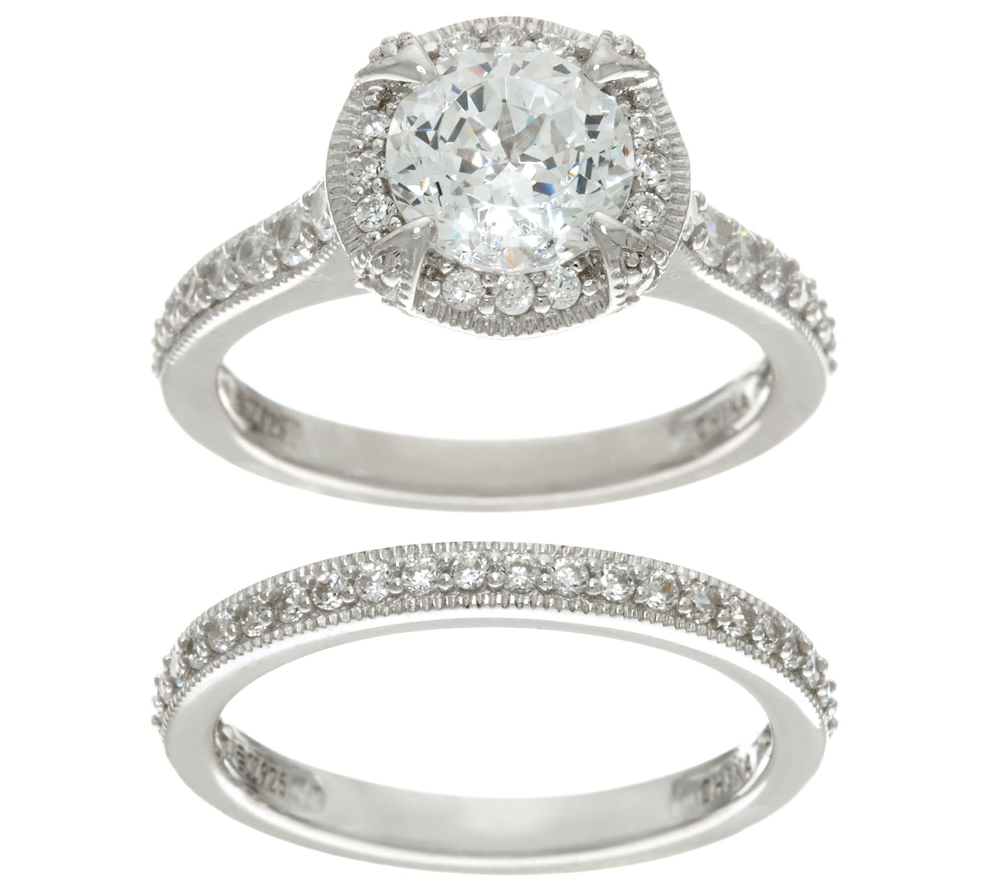 Diamonique 100Facet 2Piece Bridal Ring Set, Sterling