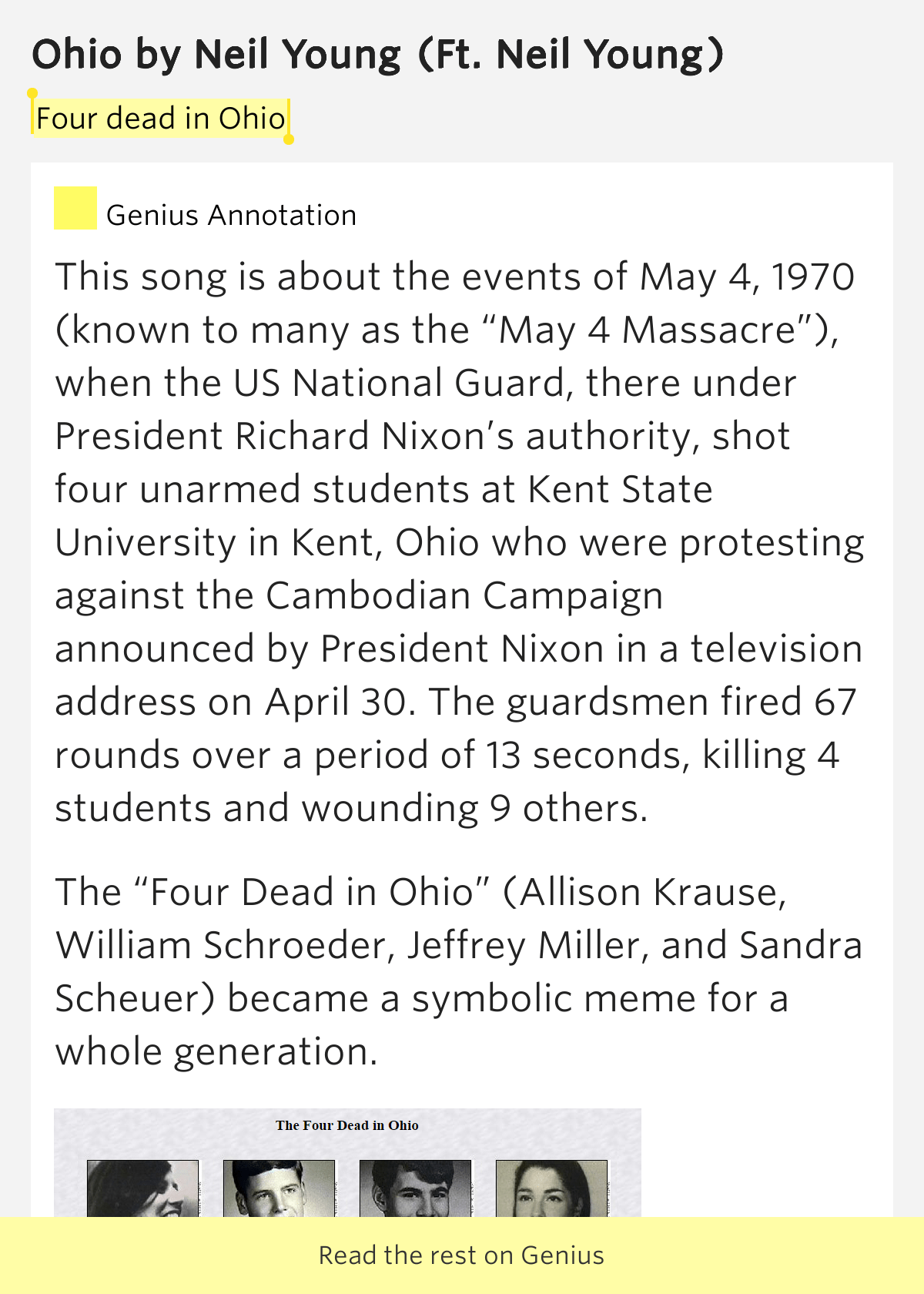 Four dead in Ohio Ohio by Neil Young