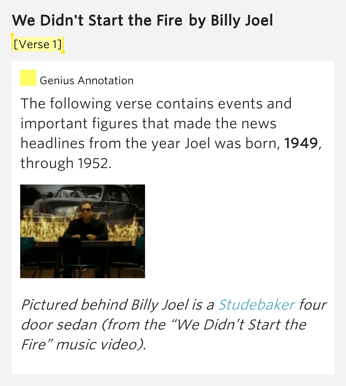 [Verse 1] We Didn't Start the Fire Lyrics Meaning
