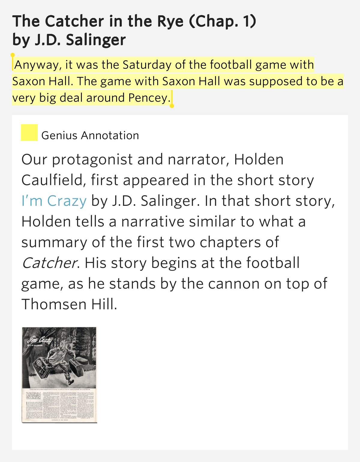 Anyway, it was the Saturday of.. The Catcher in the Rye