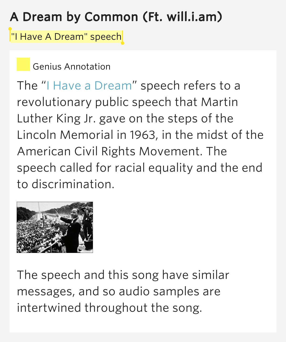 "I Have A Dream" speech A Dream by Common
