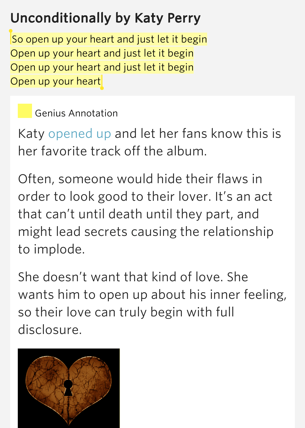 So open up your heart and just let it begin / Open up your
