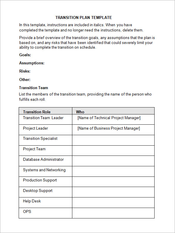 5+ Transition plan templates Sample Templates
