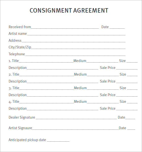 Consignment Agreement 6 Free Pdf Download