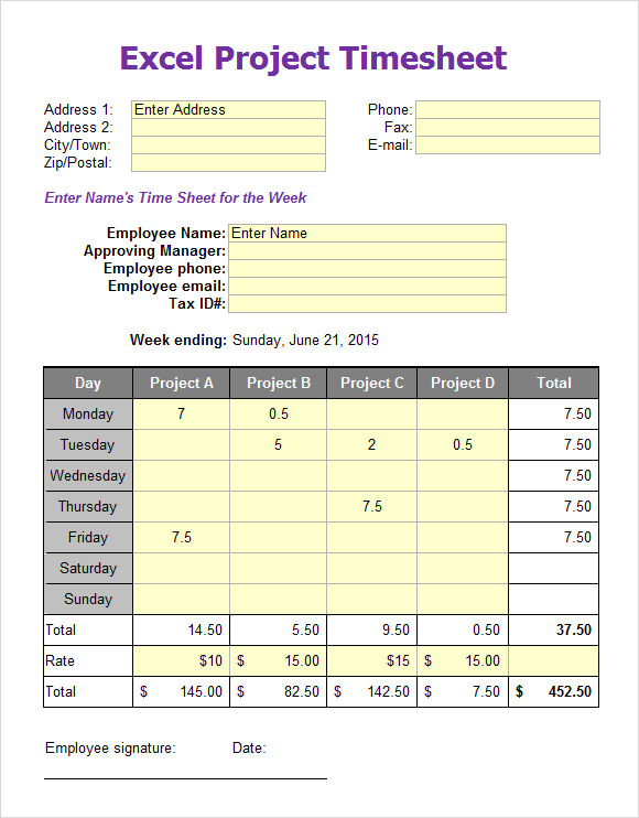 Excel Timesheet Templates 7 Free Download for Excel