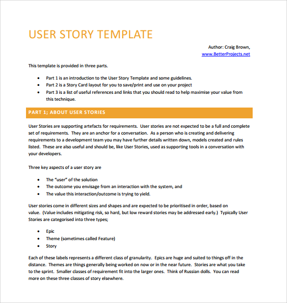 User Story Template 9+ Download Free Documents in PDF