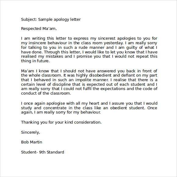 Apology Letter to Teacher 7+ Download Free Documents in PDF , Word