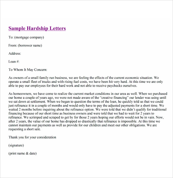 Financial Hardship Letters 7+Download Free Documents In
