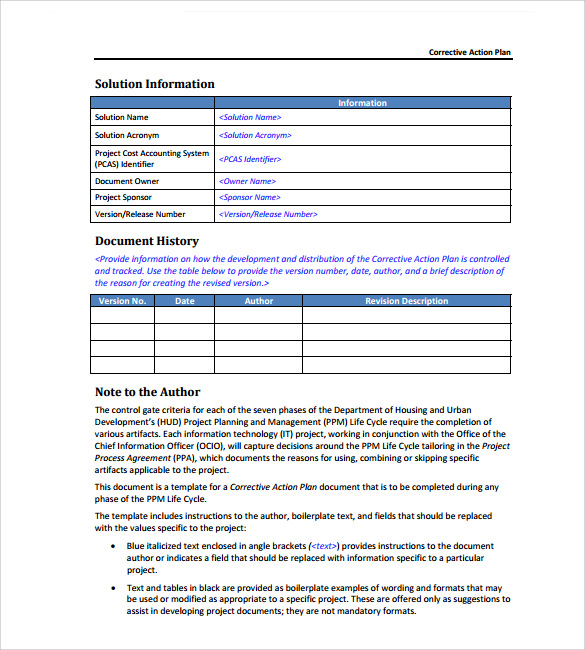 Sample Corrective Action Plan Template 9+ Documents in PDF , Word