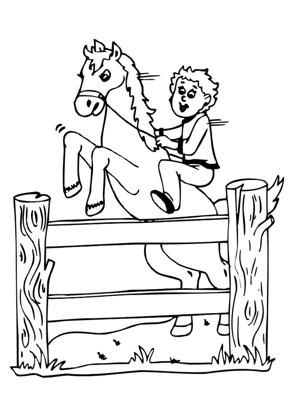 Coloriage cavalier cheval saut obstacle sur